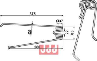 Tedder tine Ø9 til Lely Ø9, 280-375 mm, Lotus-modeller