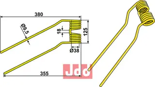 Tedder tine Ø9,5 til Niemeyer Ø9,5, 355-380 mm, HR 301/D, 441/D