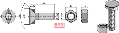 Plogbolt DIN 11014 M16 x 2 x 100 - JDD Utstyr
