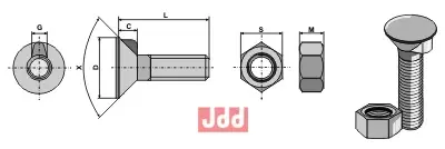 Plogbolt M16x1,5x100 DIN604 - m. Mutter - JDD Utstyr