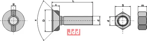 Plogbolt DIN 11014 M16 x 2 x 40 med Mutter