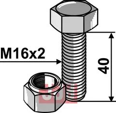 Bolt M16x2x40 - 10.9 m. Låsemutter