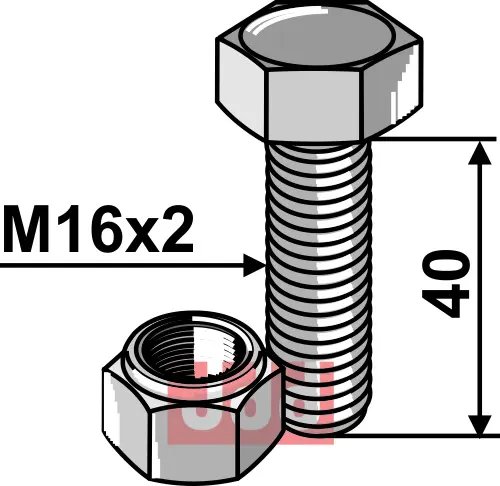 Bolt M16x2x40 - 10.9 m. Låsemutter - JDD Utstyr