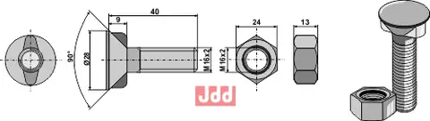 Plogbolt M16 x 2 x 40 med Mutter