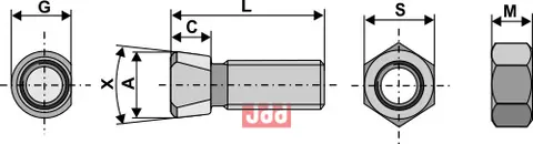 Plogbolt M16 x 2 x 40 med Mutter Kverneland