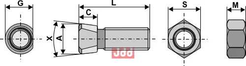 Plogbolt M16 x 2 x 40 med Mutter - JDD Utstyr