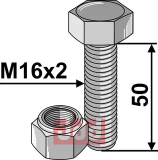 Bolt M16x2x50 - 10.9 m. Låsemutter