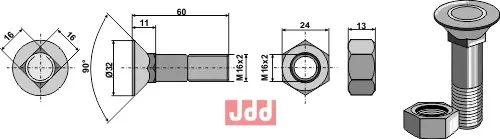 Plogbolt M16x2x60 med Mutter - JDD Utstyr