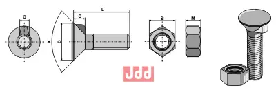 Plogbolt M16x1,5x65 DIN604 - m. Mutter - JDD Utstyr