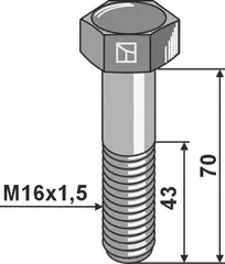 Bolt M16x1,5 - 8.8 u/mutter Vekt: 0,143 kg