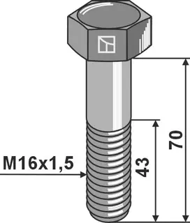 Bolt M16x1,5 - 8.8 u/mutter Vekt: 0,143 kg