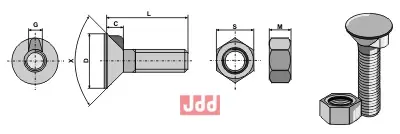 Plogbolt DIN 604 M16x2x90 med Mutter - JDD Utstyr