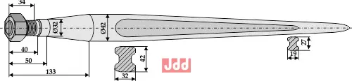 Frontlastertand ekstra stærk - 1000mm - JDD Utstyr
