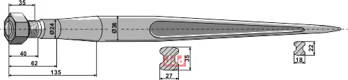 Frontlastertand - 1000mm - JDD Utstyr