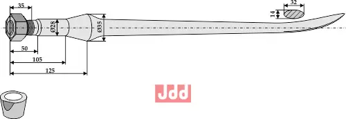 Frontlastertand  (Skeformet) - 1100mm - JDD Utstyr