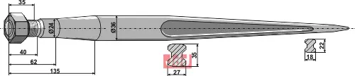 Frontlastertand - 1100mm - JDD Utstyr