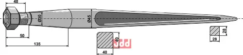 Frontlastertand - 1100mm - JDD Utstyr
