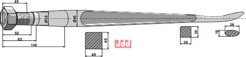 Frontlastertand  (Skeformet) - 1100mm - JDD Utstyr