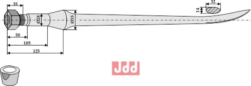 Frontlastertand  (Skeformet) - 1400mm - JDD Utstyr