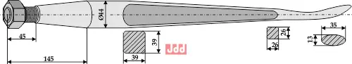 Frontlastertand  (Skeformet) - 1400mm - JDD Utstyr