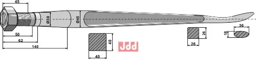 Frontlastertand  (Skeformet) - 1400mm - JDD Utstyr