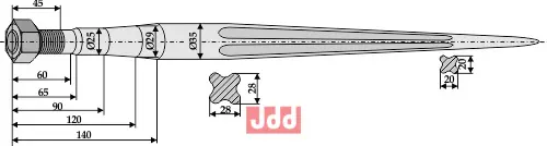 Frontlastertand - 820mm - JDD Utstyr