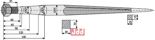 Frontlastertand - 640mm - JDD Utstyr