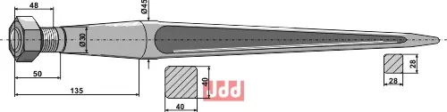Frontlastertand - 820mm - JDD Utstyr