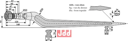 Frontlastertand Ensilage - 880mm - JDD Utstyr