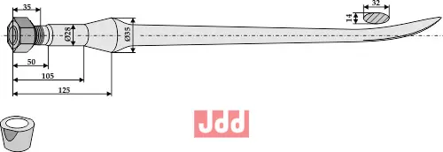 Frontlastertand  (Skeformet) - 900mm - JDD Utstyr