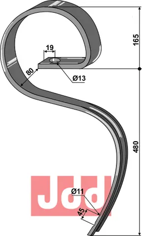 Harrow tine til Carré Totalhøyde 645 mm, hull 11 mm