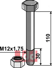 Bolt M12x1,75x110 - 8.8 m. Låsemutter