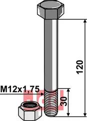 Bolt M12x1,75x120 - 8.8 m. Låsemutter