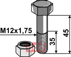 Bolt M12x1,75x45 - 8.8 m. Låsemutter