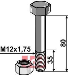 Bolt M12x1,75x80 - 8.8 m. Låsemutter