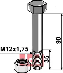 Bolt M12x1,75x90 - 8.8 m. Låsemutter