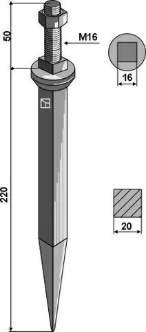 Granatharvtind L 220 mm
