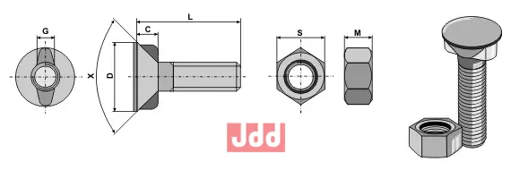Plogbolt DIN 11014 M20 x 2,5 x 60 - JDD Utstyr
