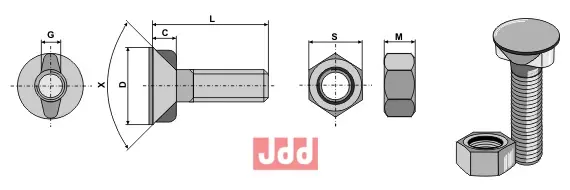 Plogbolt DIN 11014 M20 x 2,5 x 90 - JDD Utstyr