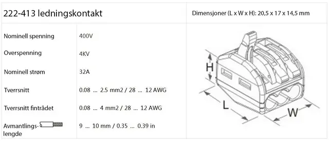 Ledningskontakt  3 ledere - JDD Utstyr