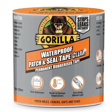Gorilla Waterproof Patch &amp; Seal Clear Permanent reparasjonstape 2,4 m