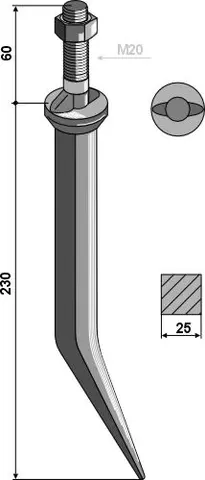 Harvtind i boronstål Lengde 230 mm, M20 gjenger
