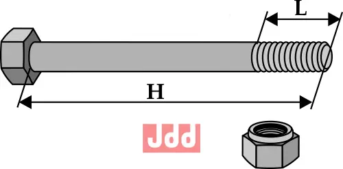 Bolt M16x2x170 - 8.8 m. Låsemutter - JDD Utstyr