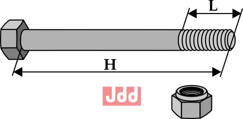 Bolt M16x2x180 - 8.8 m. Låsemutter - JDD Utstyr