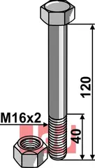 Bolt  M16x2x120 - 8.8 m. Låsemutter
