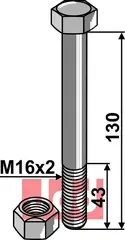 Bolt  M16x2x130 - 8.8 m. Låsemutter