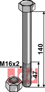 Bolt  M16x2x140 - 8.8 m. Låsemutter