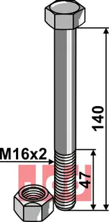 Bolt  M16x2x140 - 8.8 m. Låsemutter