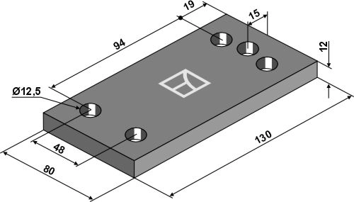 Plate 130x12x80 Hole 12,5, 130mm lengde