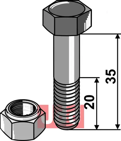 Bolt M12x1,25x35 - 12.9 m. Låsemutter